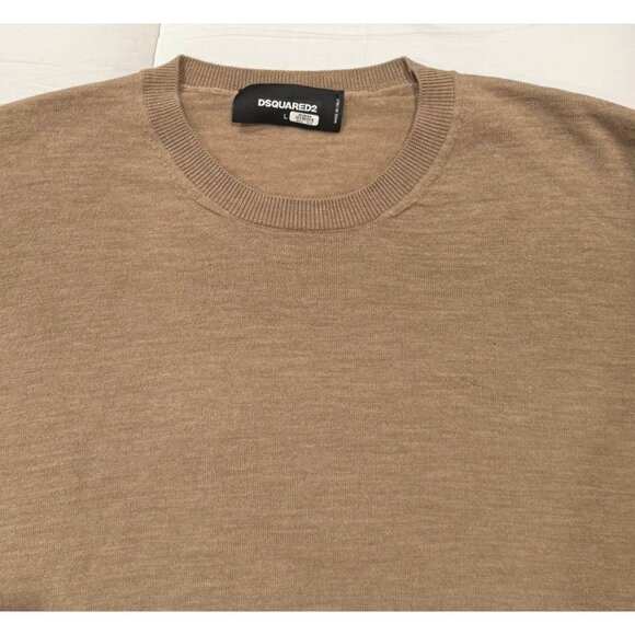 DSquared2 mens virgin wool blend sweater beige tan size L lightweight, Italy - Picture 3 of 8